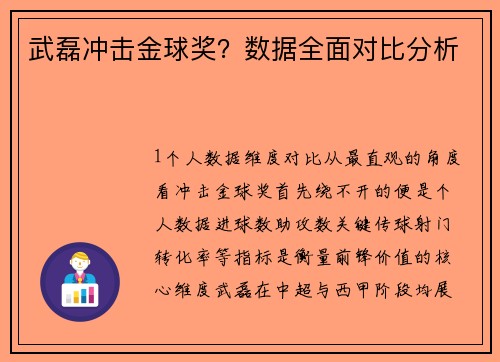 武磊冲击金球奖？数据全面对比分析